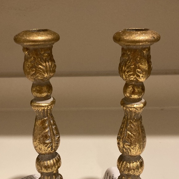 Gold & Gray Ornate Metal Candle Holder Set Of Two - Picture 4 of 11